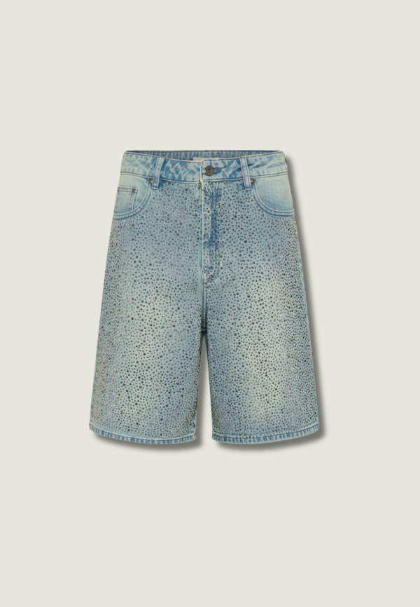 GESTUZ Zorah Long Shorts | Mid Blue Washed