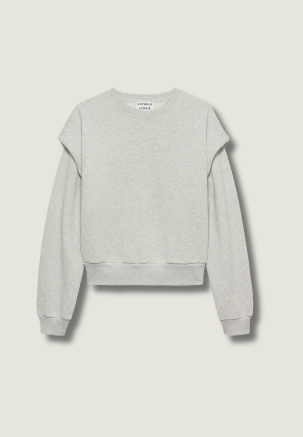 CATWALK JUNKIE Folded Shoulder Sweater | Light Grey Melange
